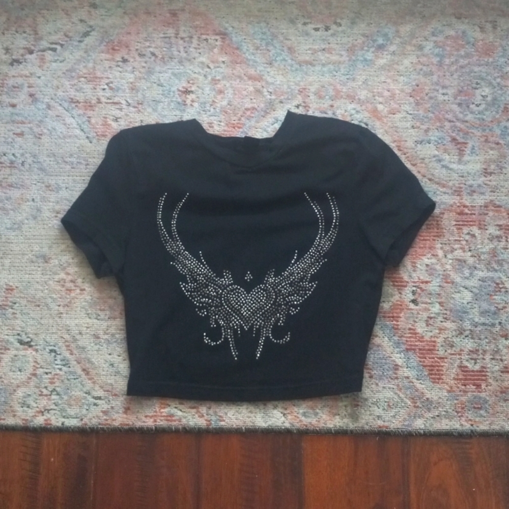 SHEIN cropped black gem tee